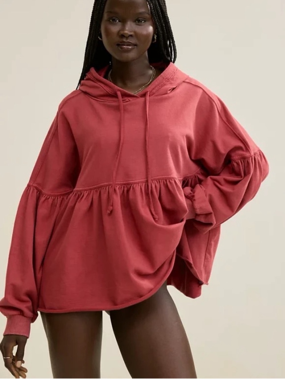 NWT Aerie Oversized Hooded Peplum Sweater in Dark Red Size XL